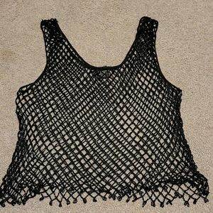 Beaded Black Fishnet Top